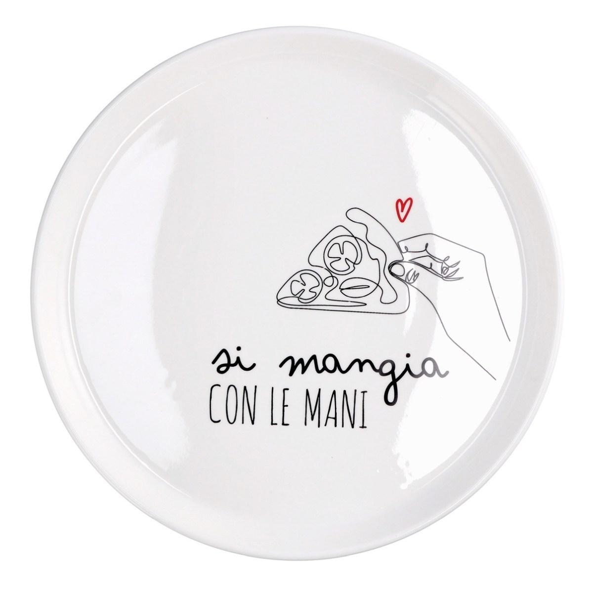 Piatto pizza in ceramica decorata scritte divertenti d.30 cm