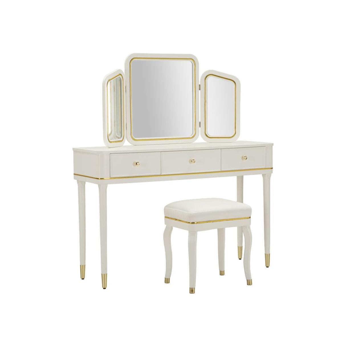 Toletta camille con specchio e sgabello bianca cm 120x37x79-104x2,5x56-44x34x48