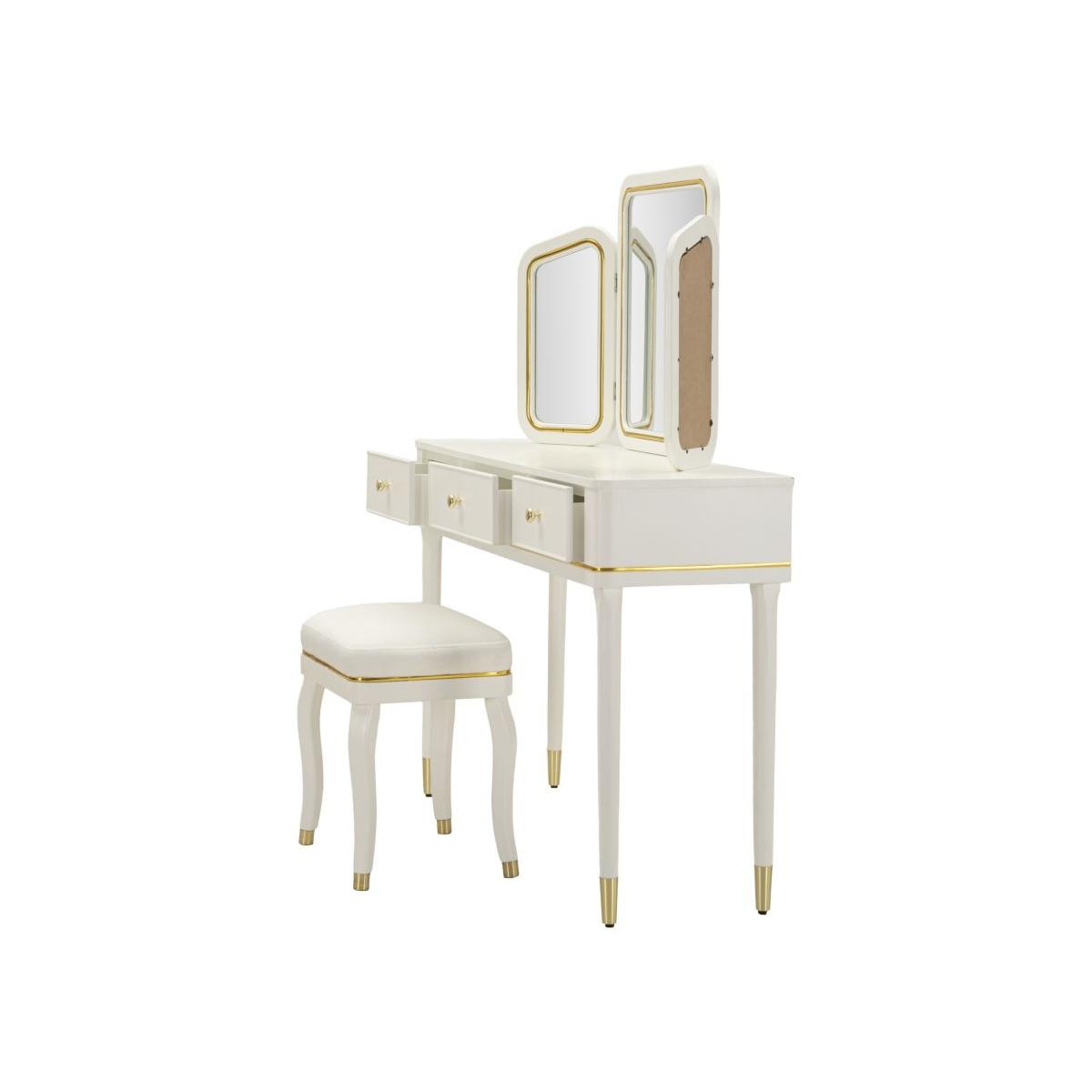 Toletta camille con specchio e sgabello bianca cm 120x37x79-104x2,5x56-44x34x48