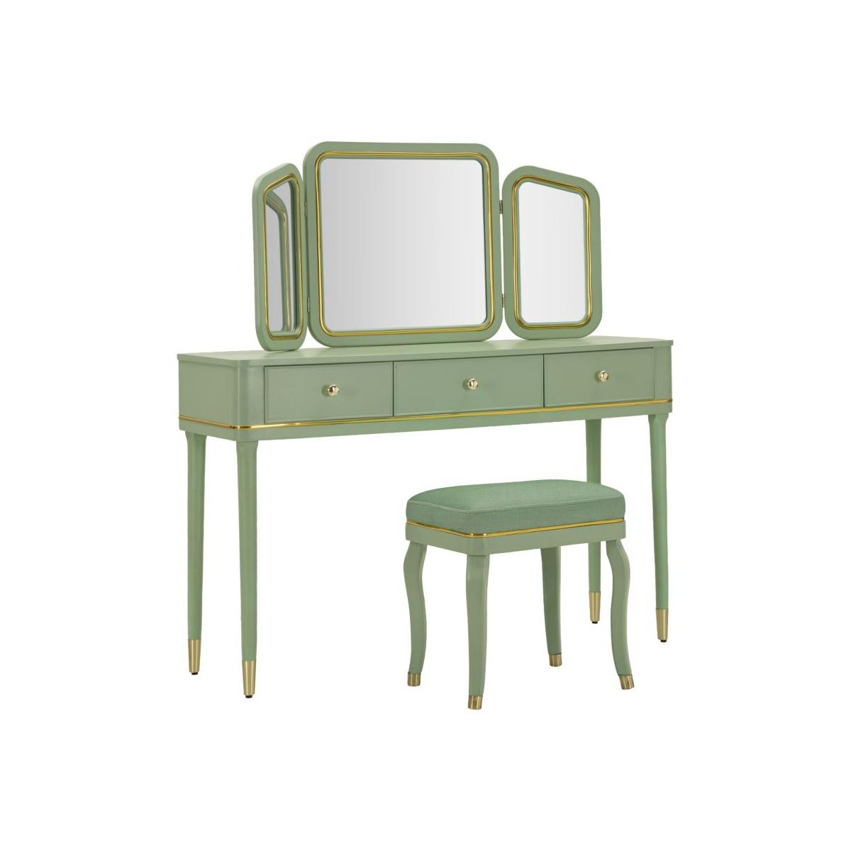 Toletta camille con specchio e sgabello verde cm 120x37x79-104x2,5x56-44x34x48