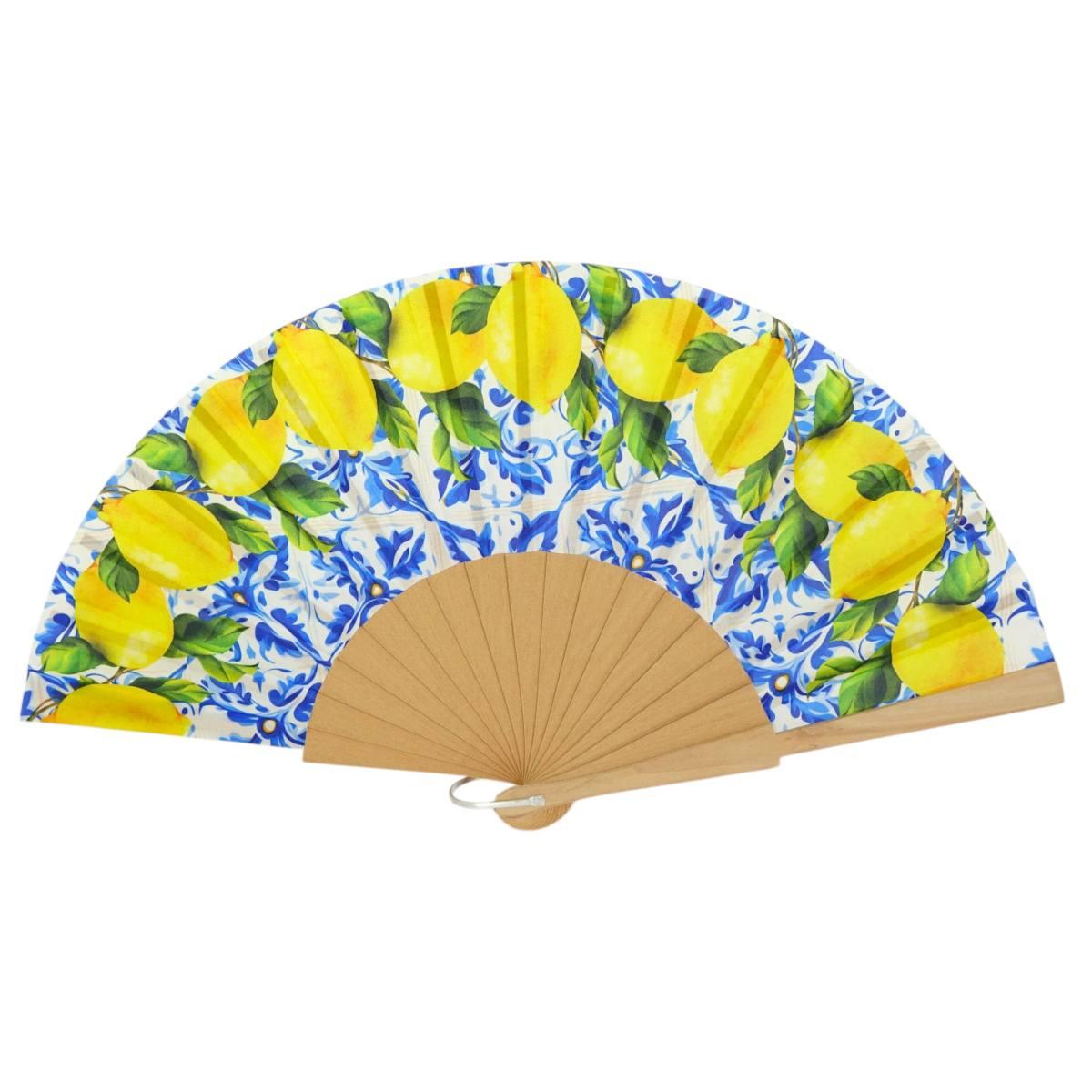 Ventaglio in tessuto stampa limoni e maiolica siciliana d.43 cm