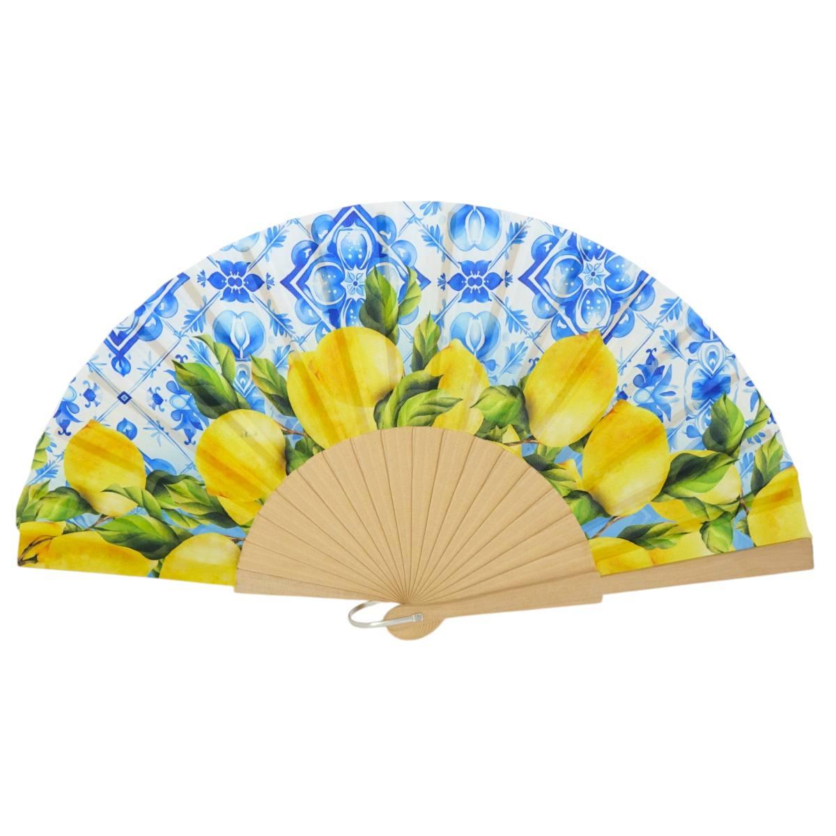 Ventaglio in tessuto stampa limoni e maiolica siciliana d.43 cm