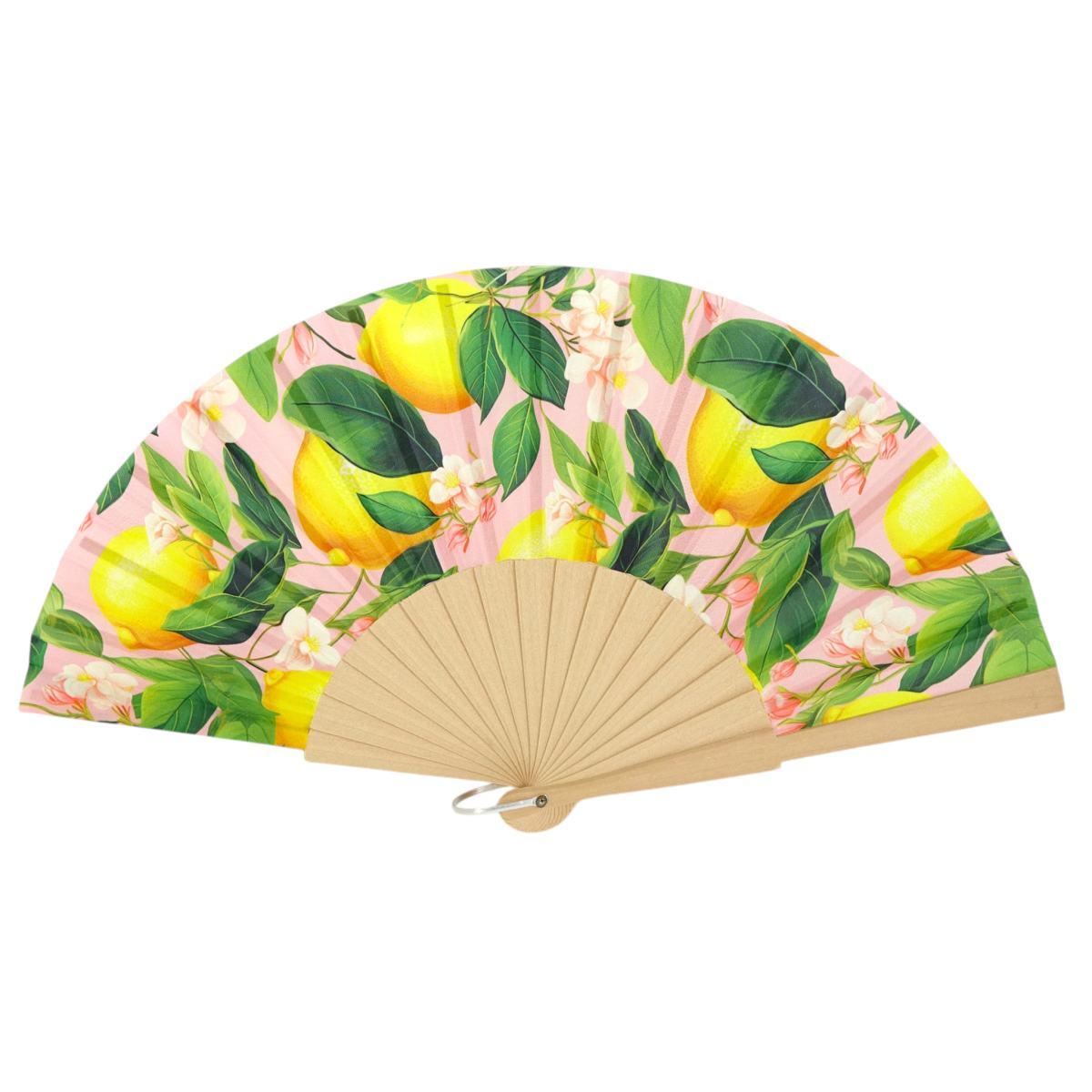 Ventaglio in tessuto stampa limoni e maiolica siciliana d.43 cm