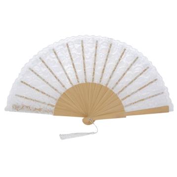 Ventaglio in pizzo floreale bianco e nappina decorativa d.43 cm