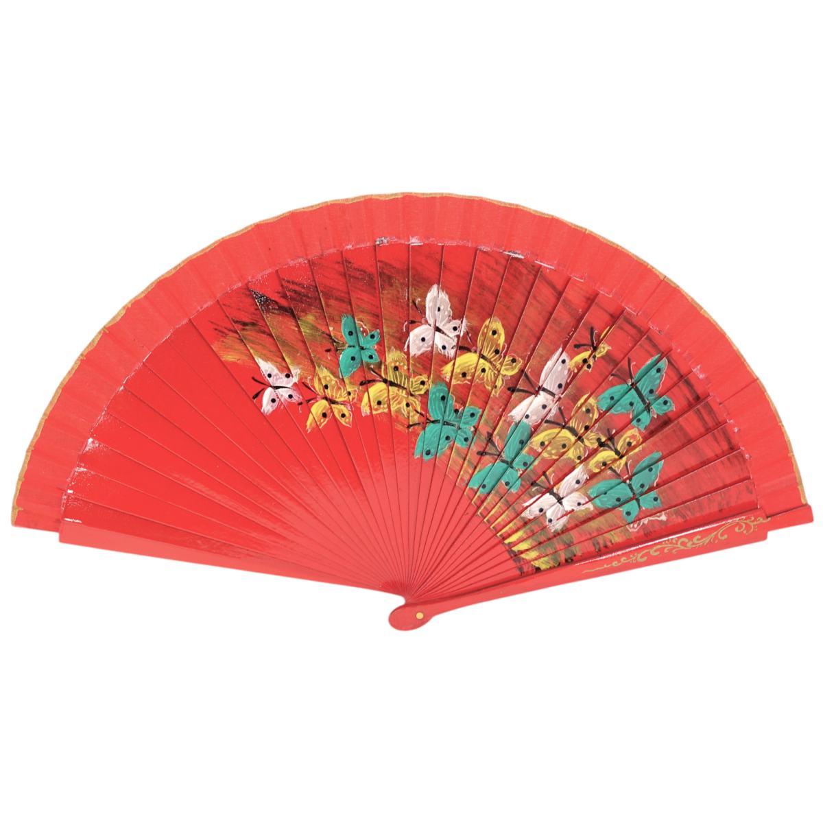 Ventaglio in legno dipinto a mano con decorazione farfalle colori assortiti d.43 cm