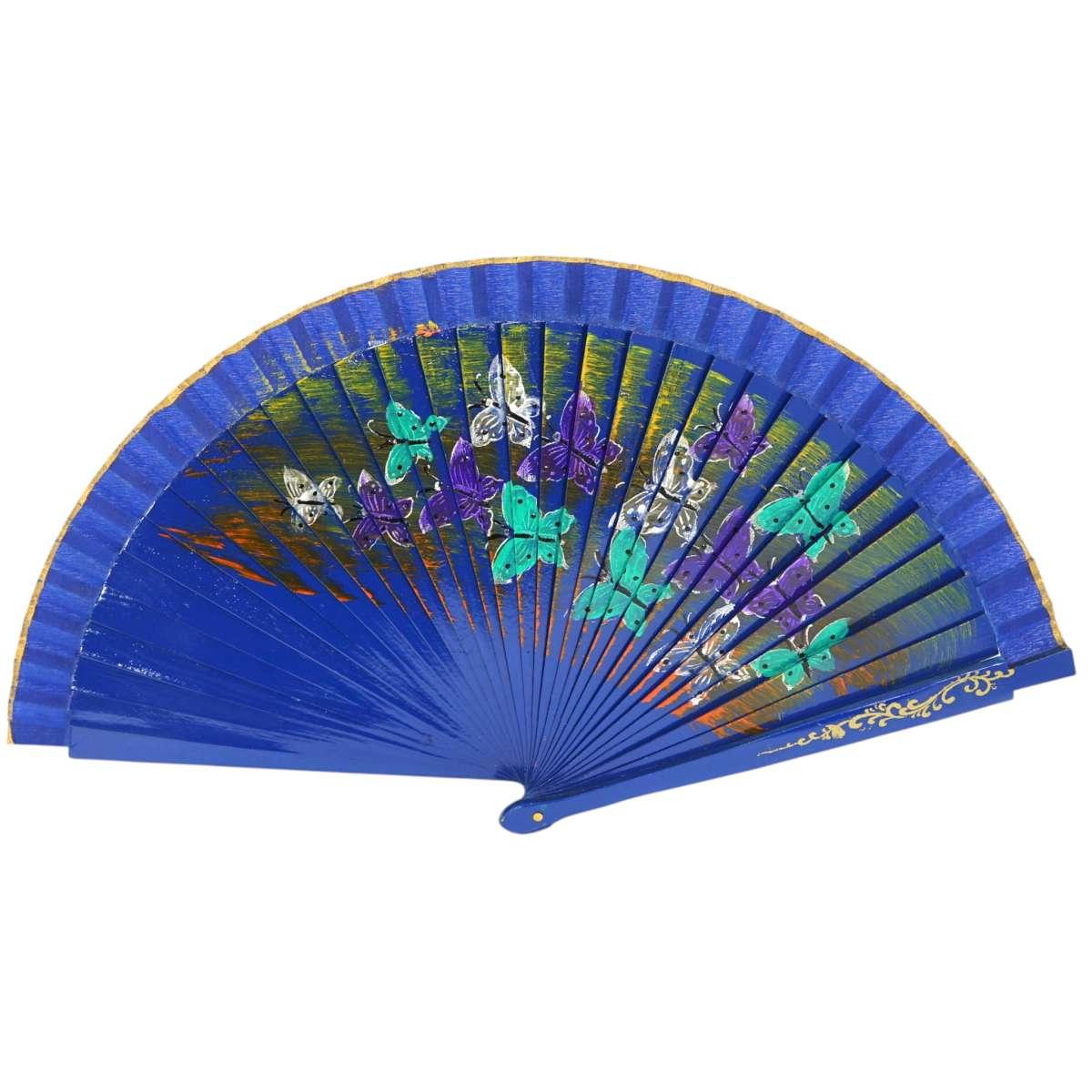 Ventaglio in legno dipinto a mano con decorazione farfalle colori assortiti d.43 cm