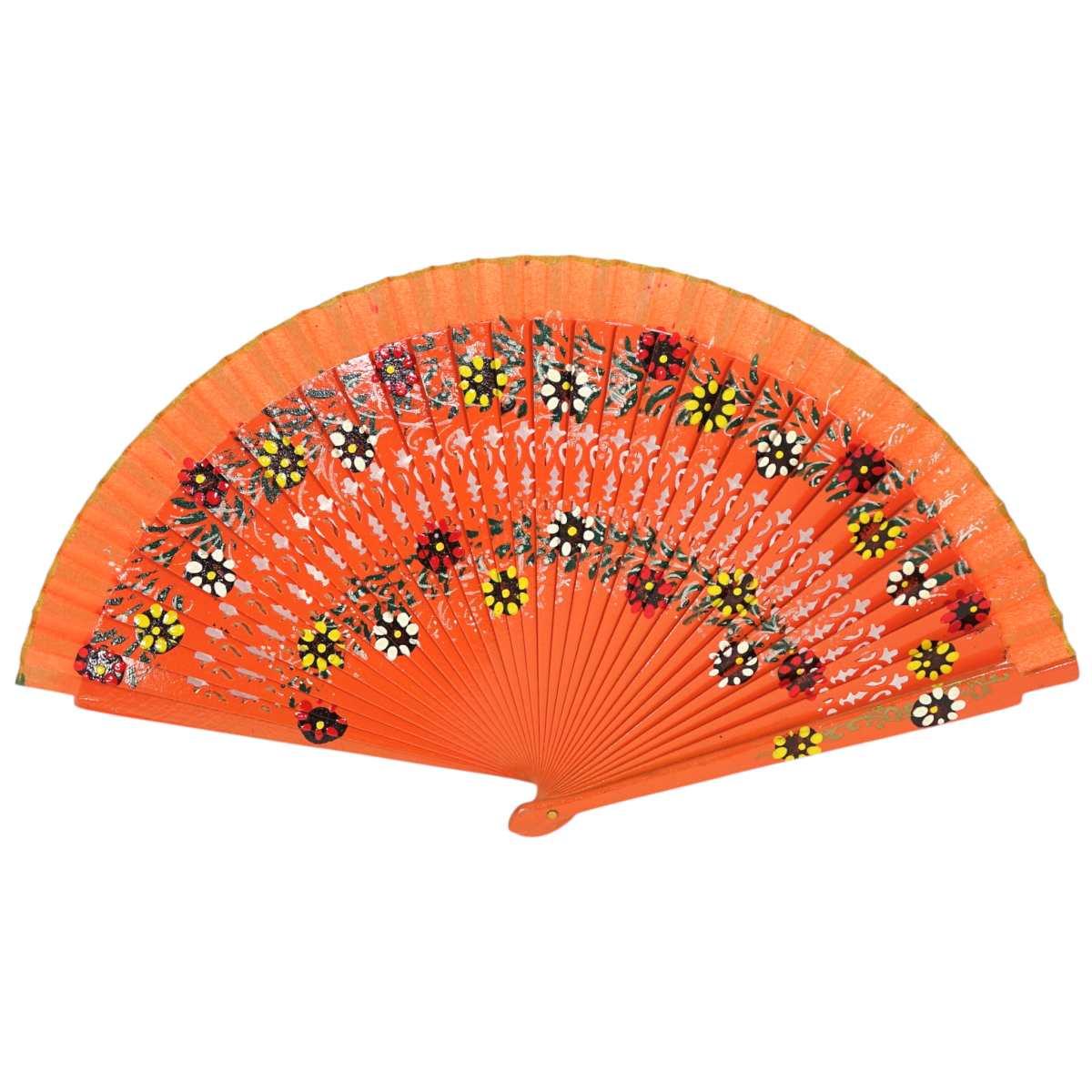 Ventaglio in legno dipinto a mano decorazione floreale colori assortiti d.43 cm