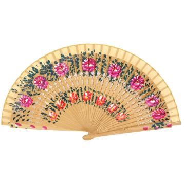 Ventaglio in legno dipinto a mano decorazione floreale colori assortiti d.43 cm
