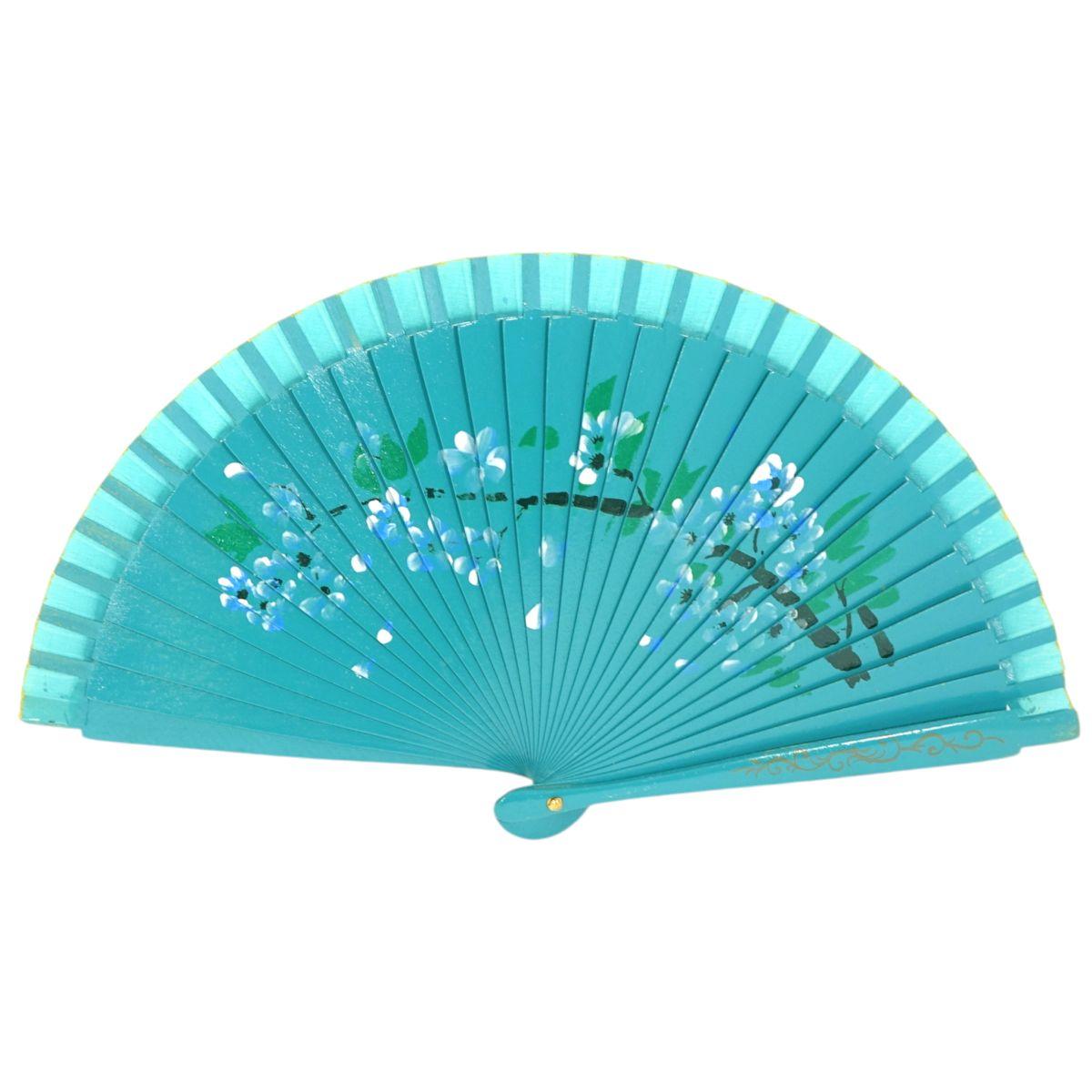 Ventaglio in legno dipinto a mano decorazione floreale colori assortiti d.34 cm