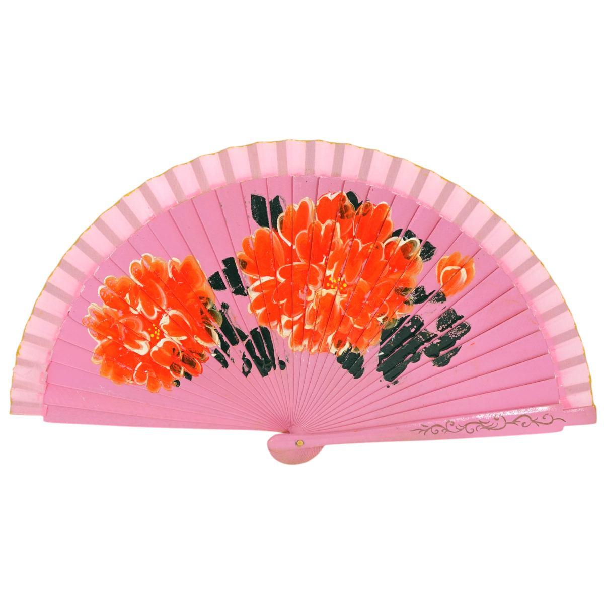 Ventaglio in legno dipinto a mano decorazione floreale colori assortiti d.34 cm