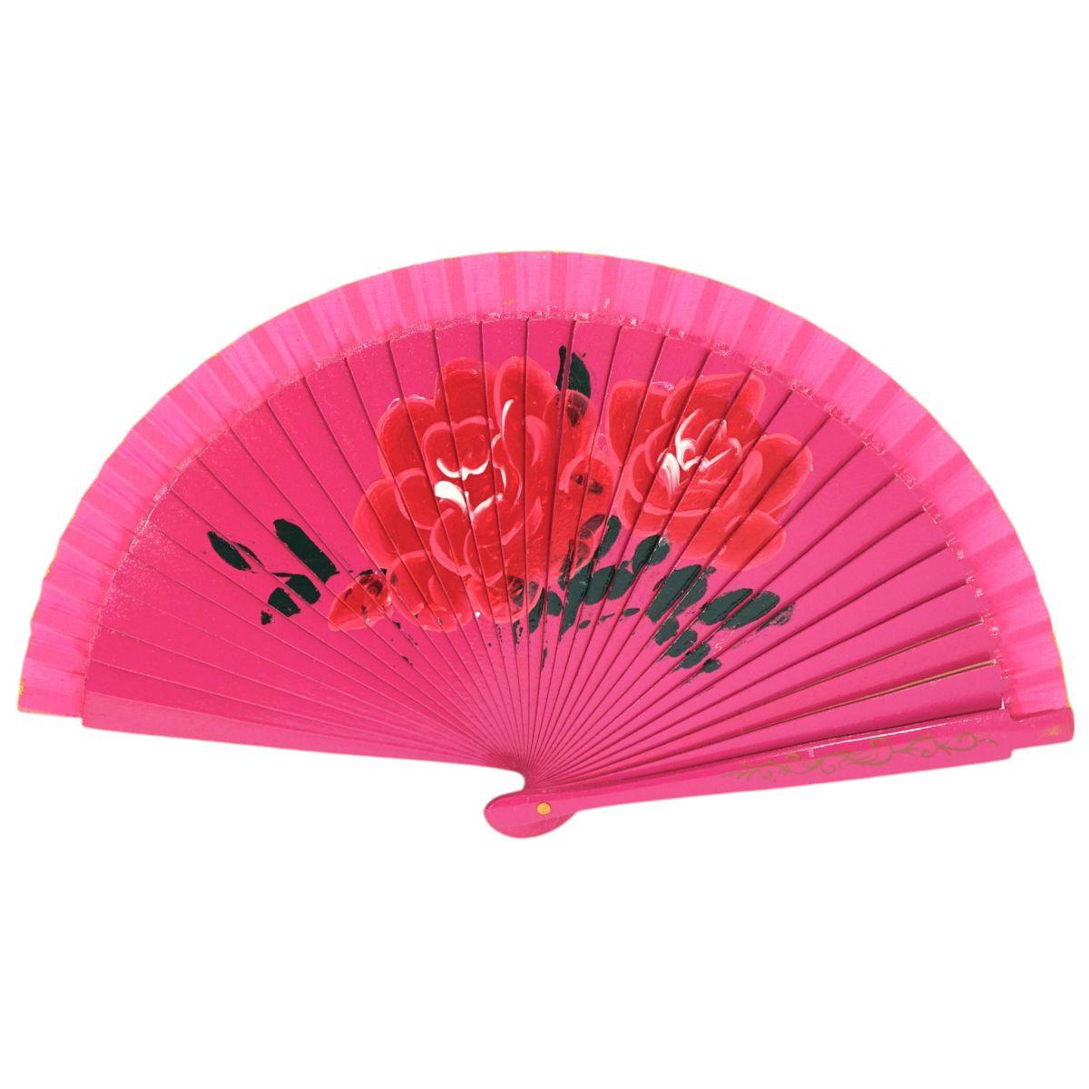 Ventaglio in legno dipinto a mano decorazione floreale colori assortiti d.34 cm