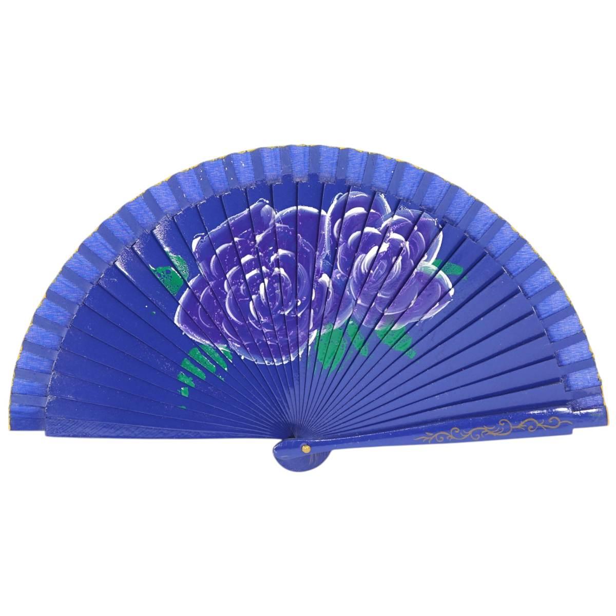 Ventaglio in legno dipinto a mano decorazione floreale colori assortiti d.34 cm