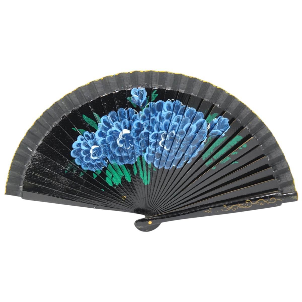 Ventaglio in legno dipinto a mano decorazione floreale colori assortiti d.34 cm