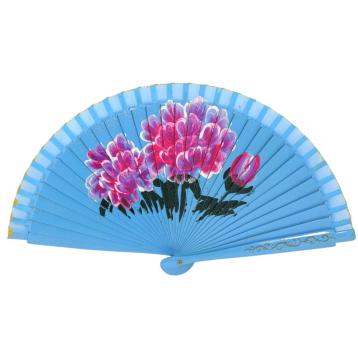 Ventaglio in legno dipinto a mano decorazione floreale colori assortiti d.34 cm