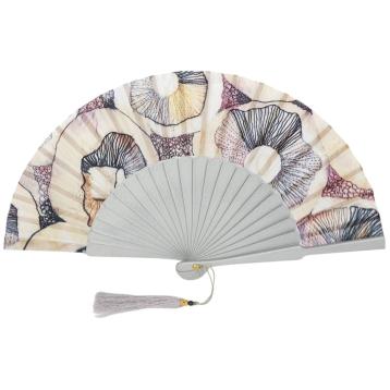 Ventaglio con stampa floreale astratta e nappina decorativa d.34 cm