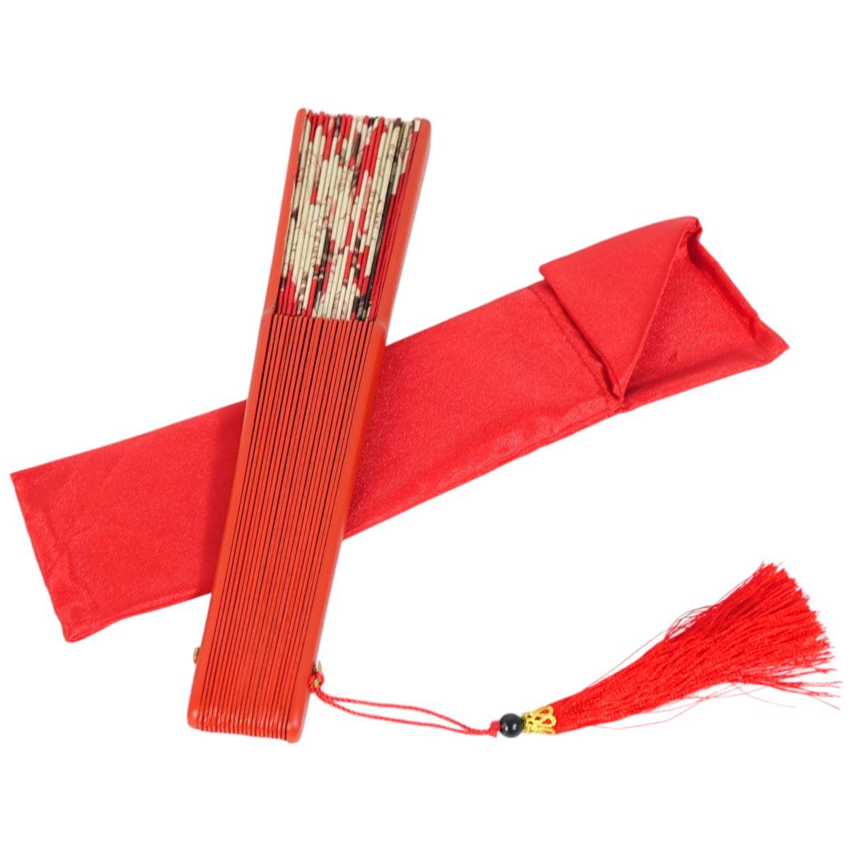 Ventaglio rosso stampa fiore di ciliegio e nappina decorativa d.34 cm