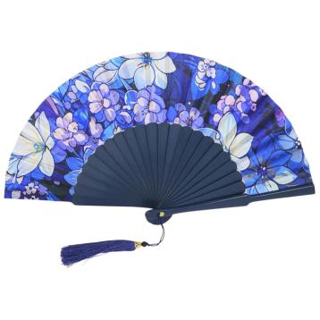 Ventaglio con stampa floreale e nappina decorativa d.34 cm