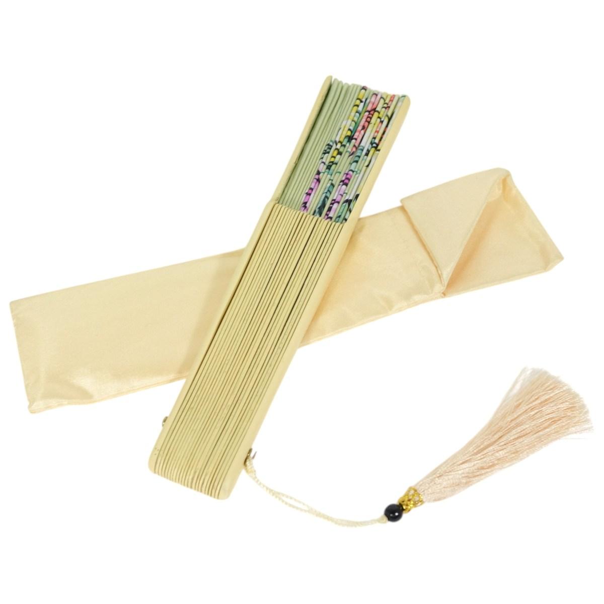 Ventaglio con stampa floreale e nappina decorativa d.34 cm