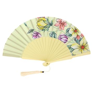 Ventaglio con stampa floreale e nappina decorativa d.34 cm