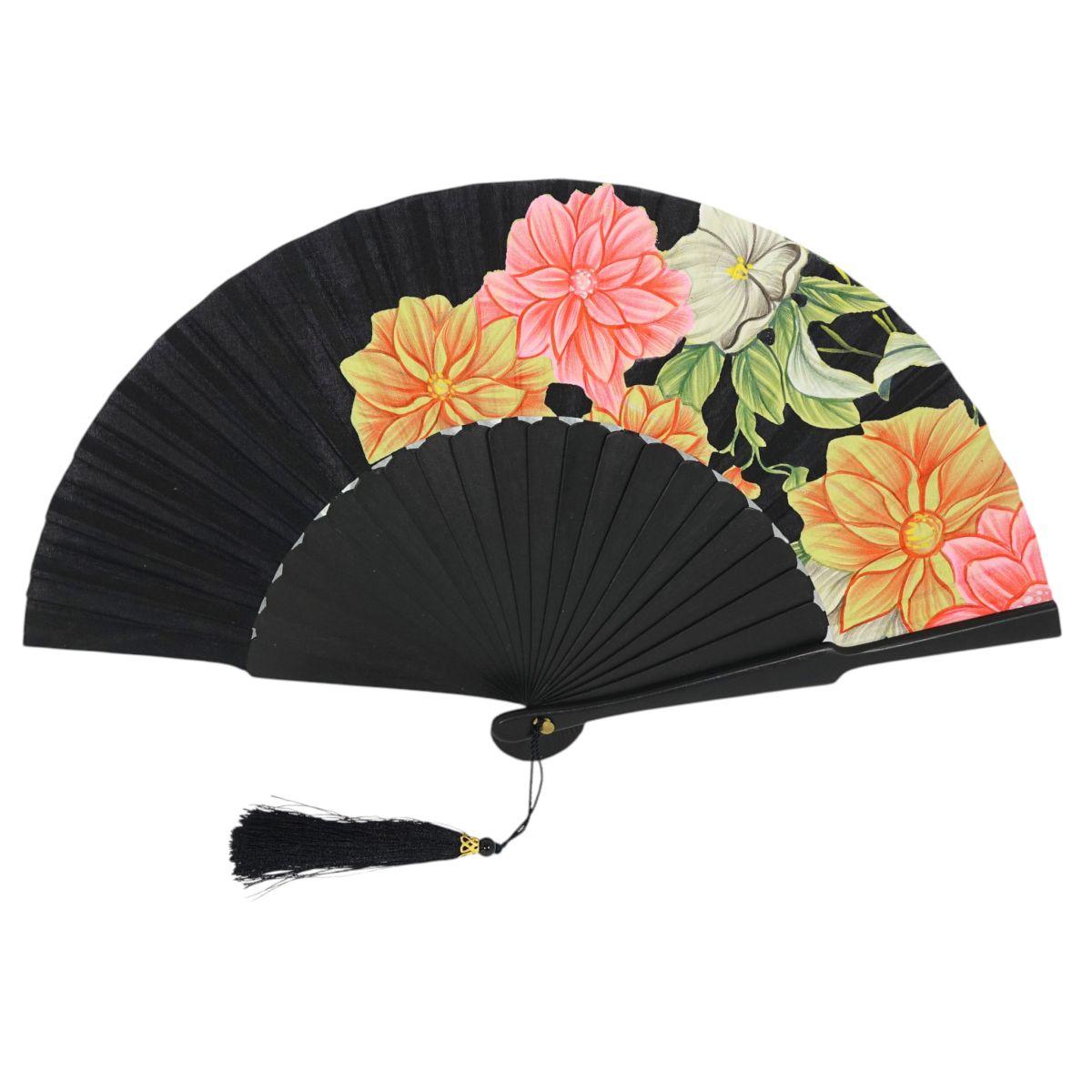 Ventaglio con stampa floreale e nappina decorativa d.34 cm