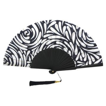 Ventaglio con stampa floreale astratta e nappina decorativa d.34 cm