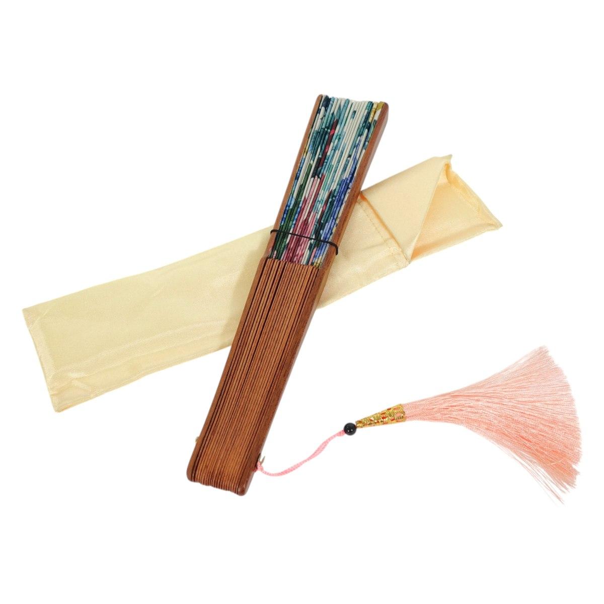 Ventaglio con stampa botanica e nappina decorativa d.43 cm