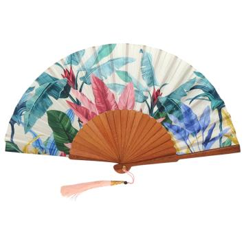 Ventaglio con stampa botanica e nappina decorativa d.43 cm