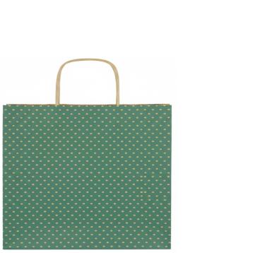 Shopper in carta h.41 x l.36 x p.12 cm colore verde fantasia pois