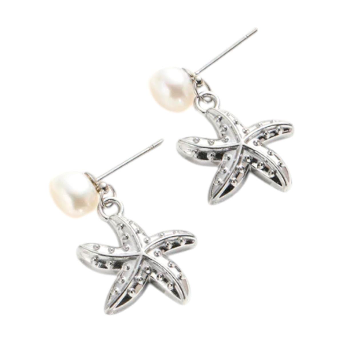 Orecchini donna perle fiume e stella marina C63