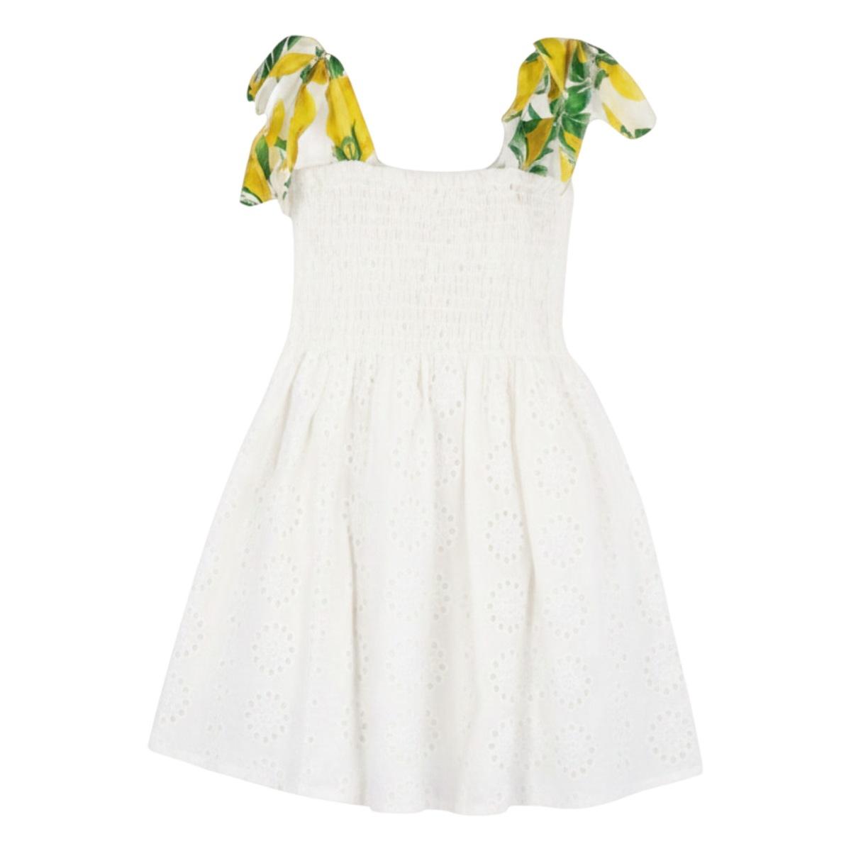 Vestitino bimba in cotone con bretelline fantasia limoni
