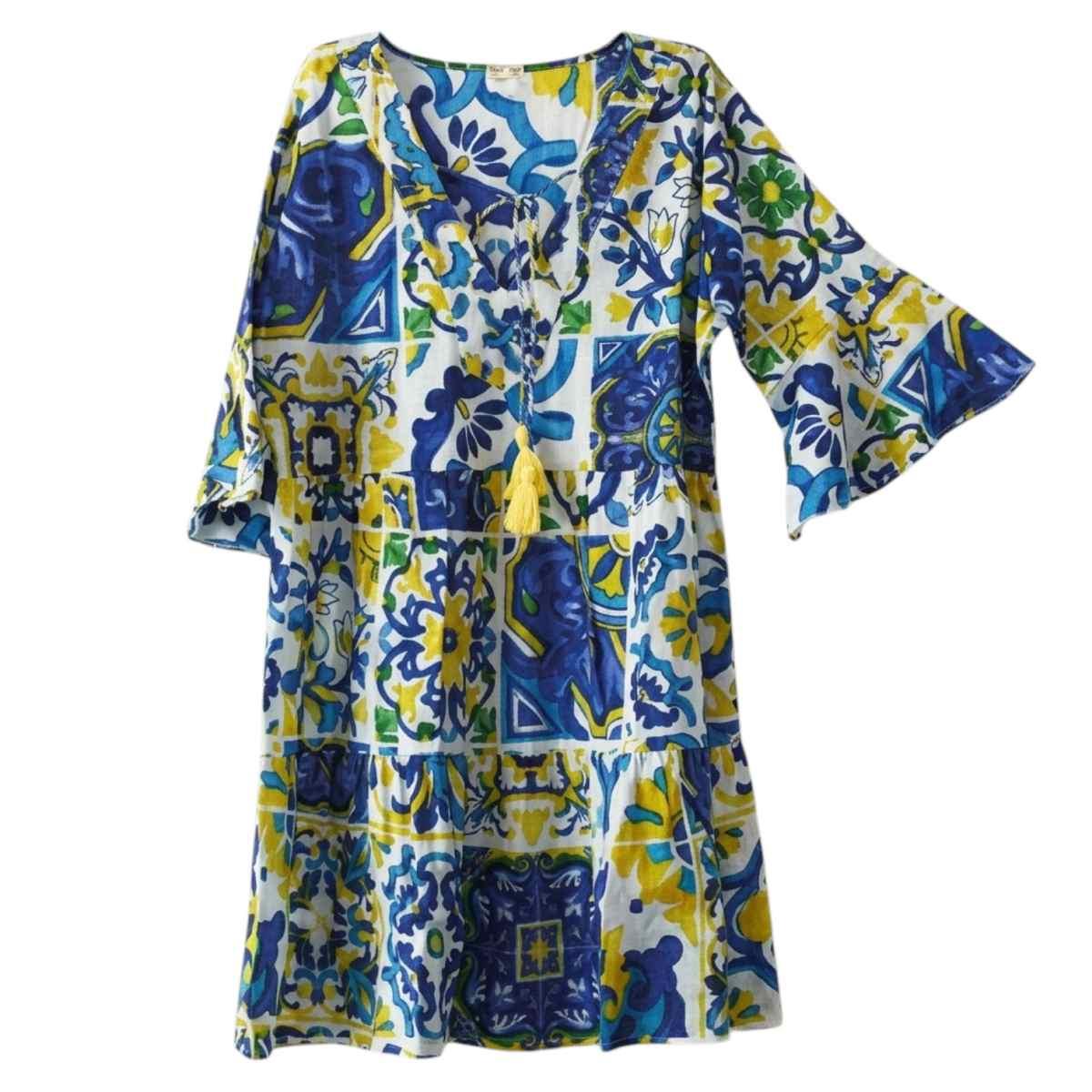 Cospricostume donna in cotone fantasia maioliche siciliane