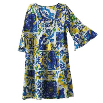 Cospricostume donna in cotone fantasia maioliche siciliane