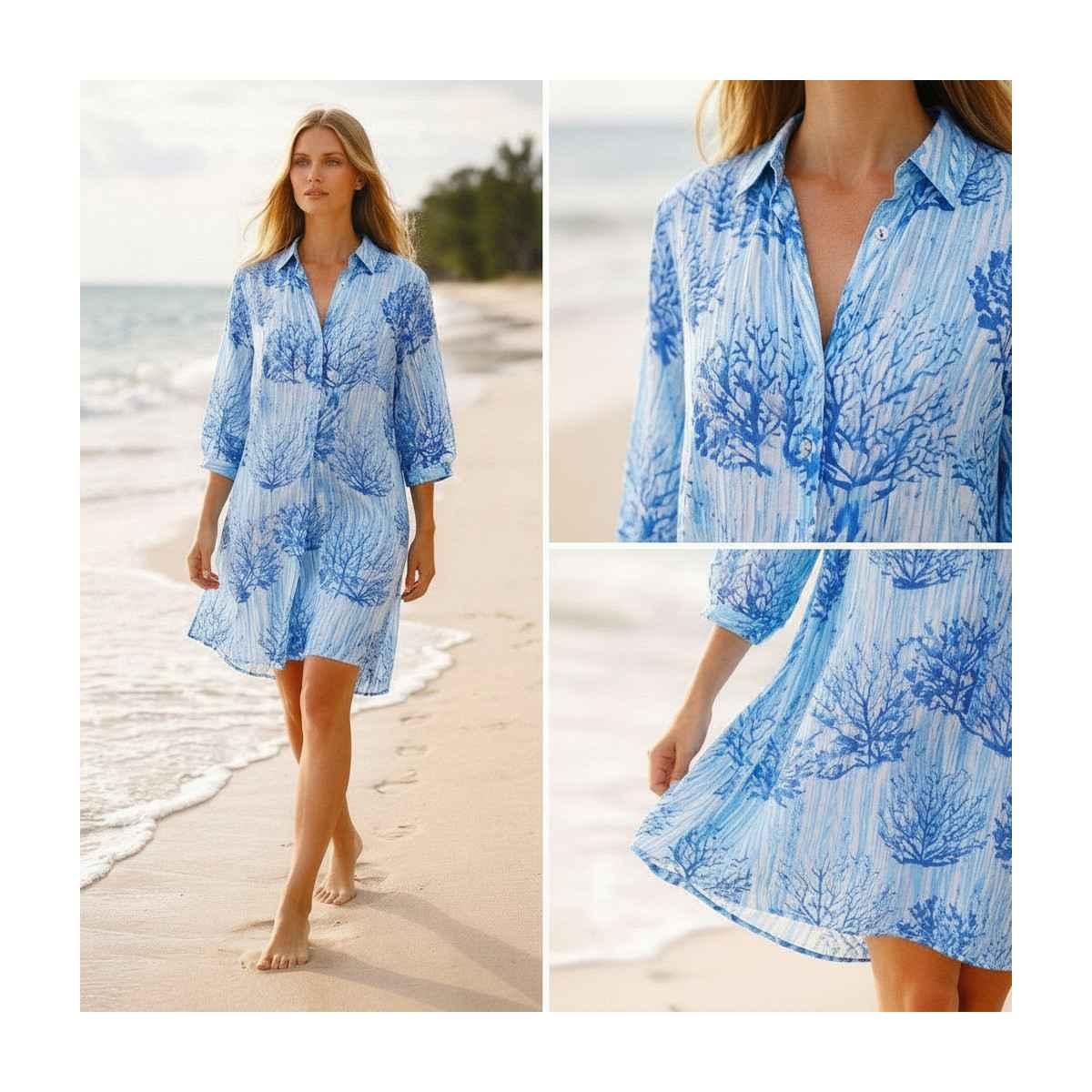 Copricostume donna in cotone con bottoni fantasia coralli