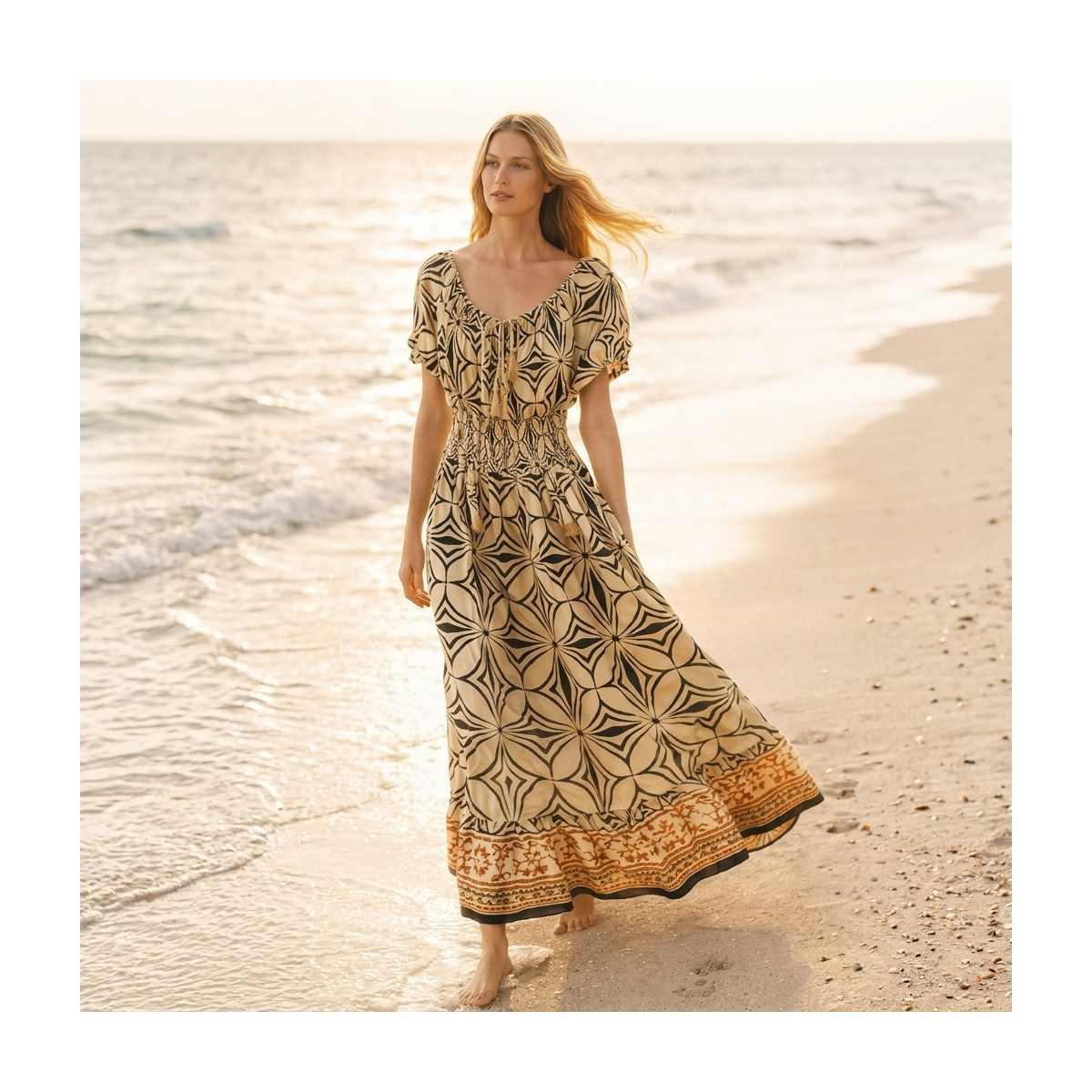 Copricostume lungo donna in cotone motivo geometrico Twiggy