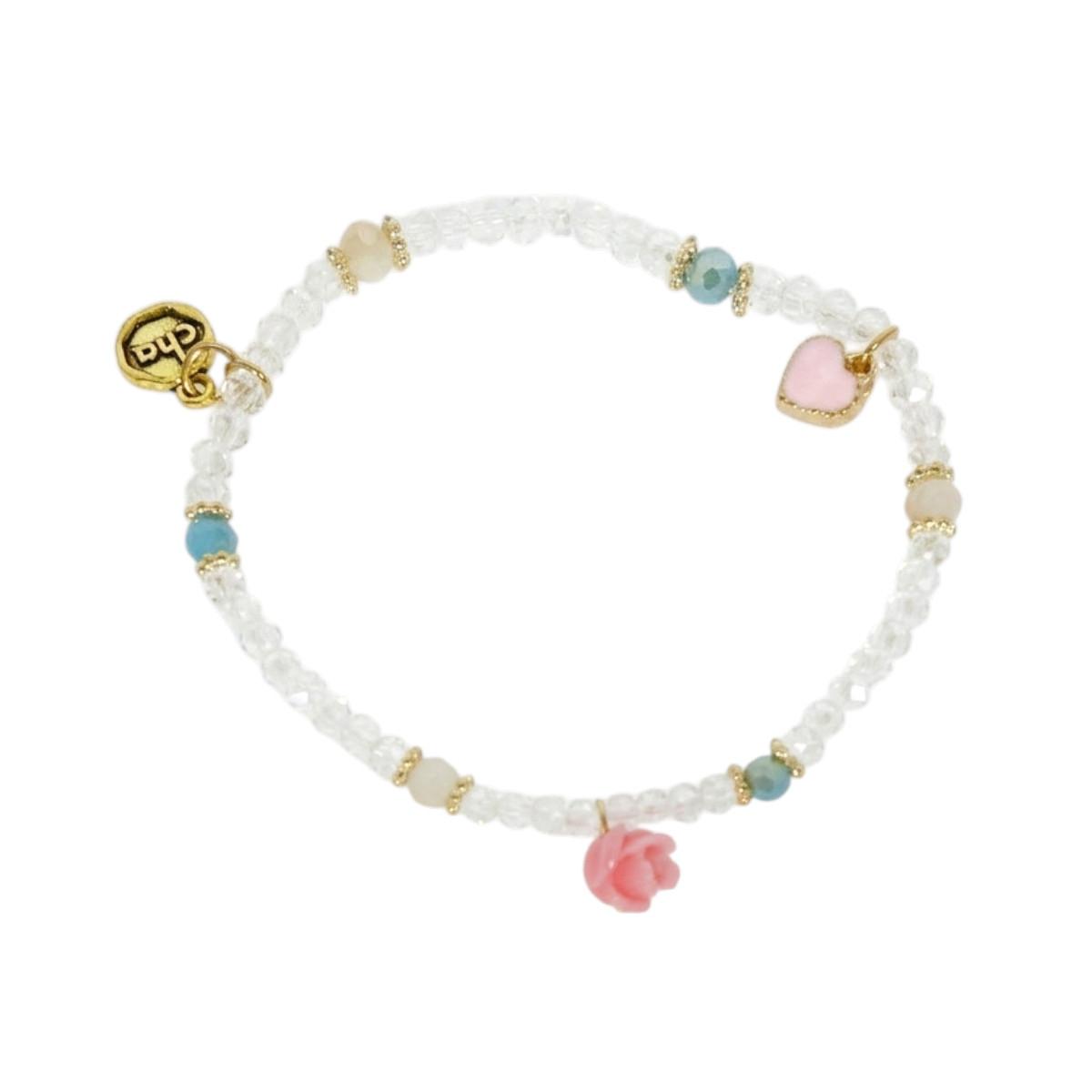 Bracciale donna con pietre in vetro cristallo trasparente con rosa