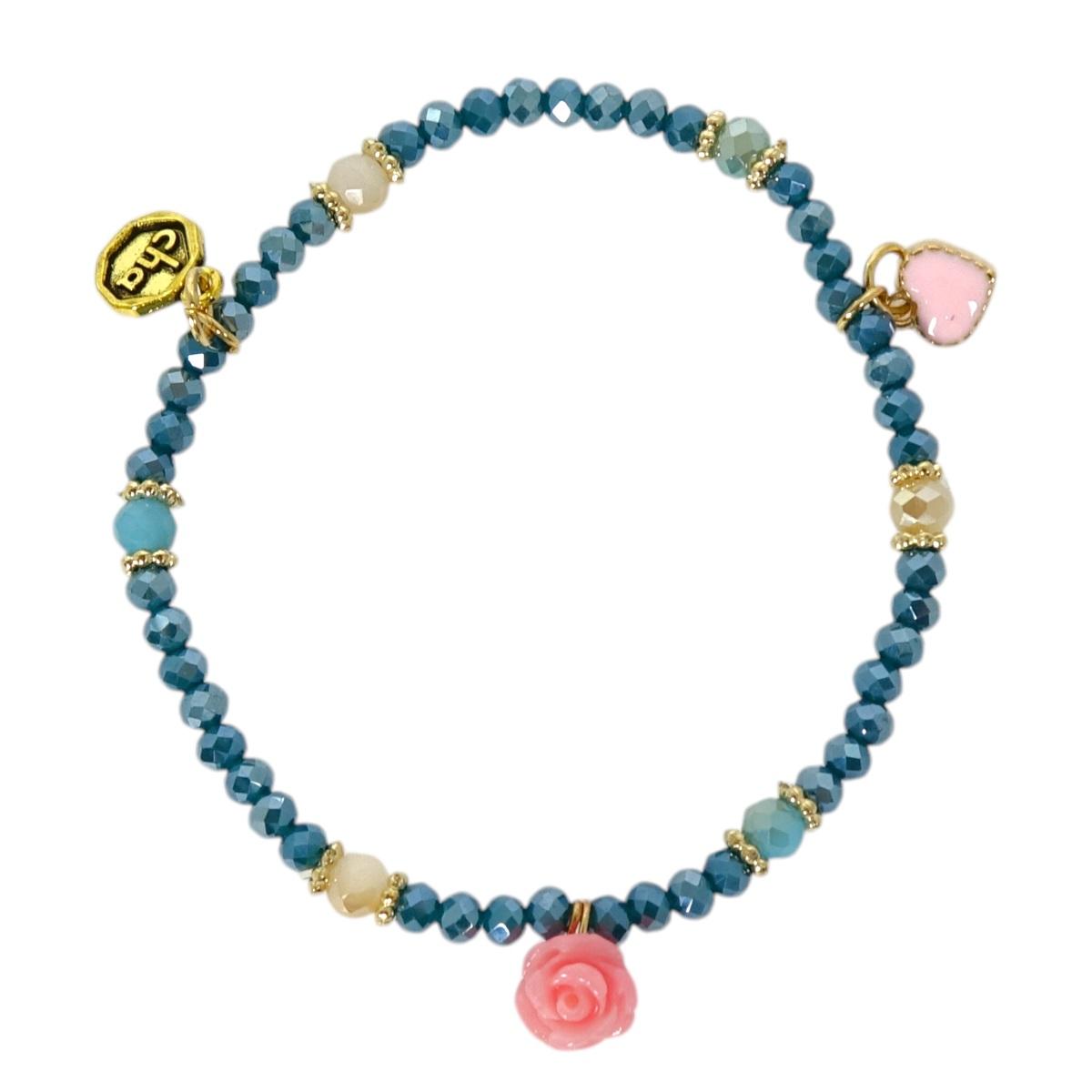 Bracciale donna con pietre in vetro ottanio chiaro con rosa
