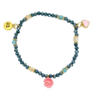 Bracciale donna con pietre in vetro ottanio medio con rosa