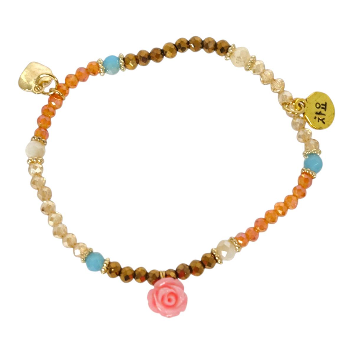 Bracciale donna con pietre in vetro multicolor marrone con rosa