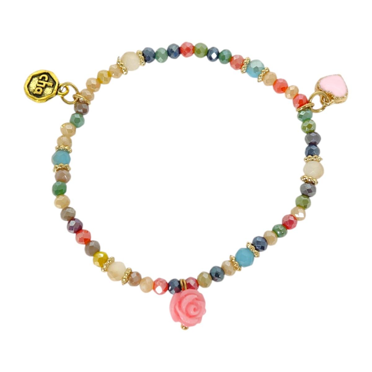 Bracciale donna con pietre in vetro multicolor beige con rosa