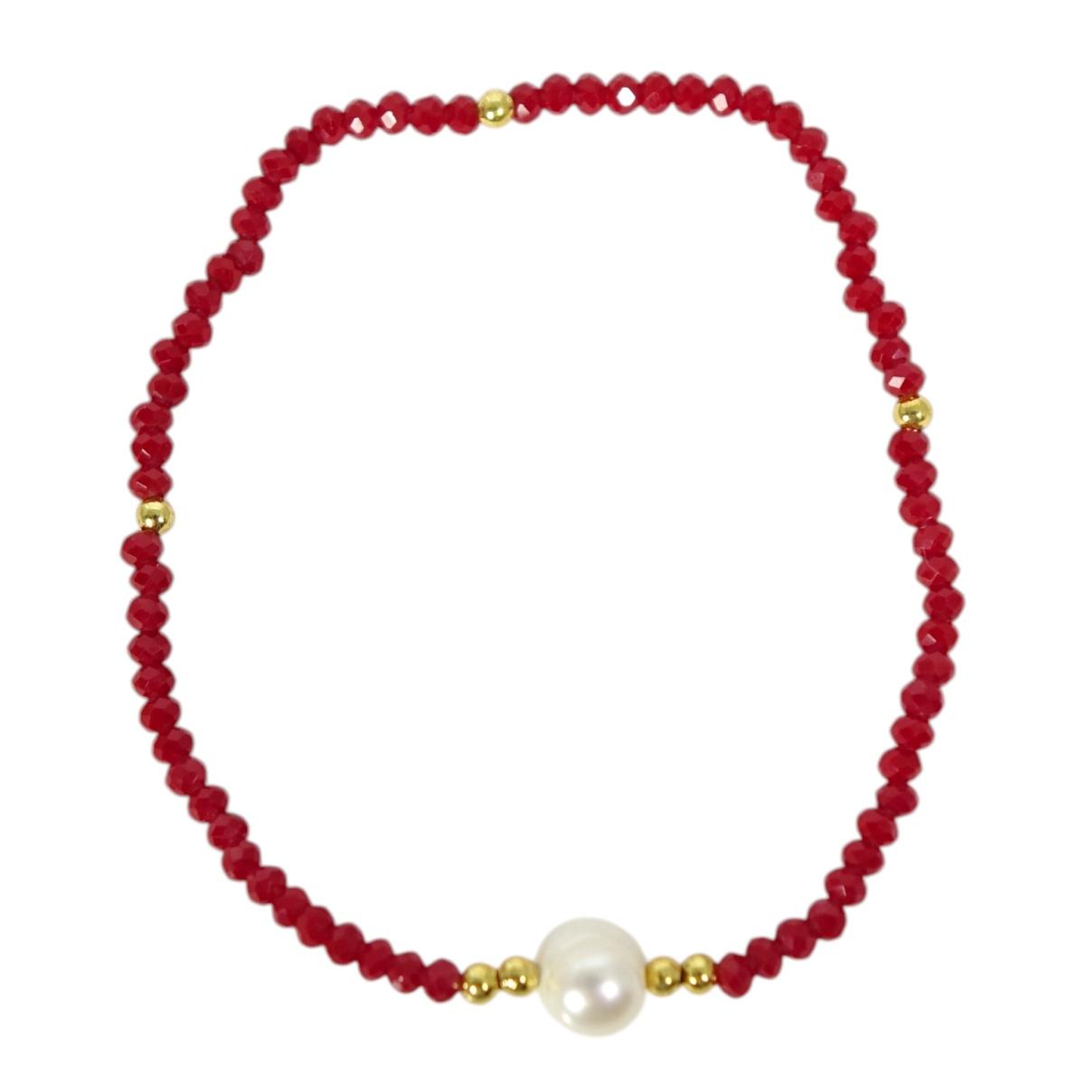 Bracciale donna con pietre rosse e perla