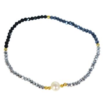 Bracciale donna con pietre grigie e nere e perla