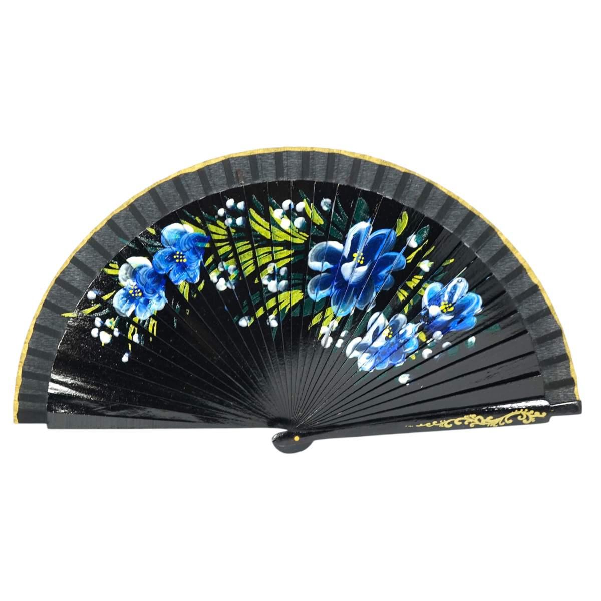 Ventaglio in legno dipinto a mano decorazione floreale colori assortiti d.42 cm