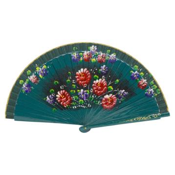 Ventaglio in legno dipinto a mano decorazione floreale colori assortiti d.42 cm