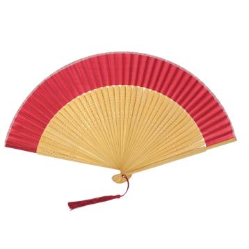 Ventaglio in bamboo e tessuto in colori assortiti con nappina decorativa d.37 cm