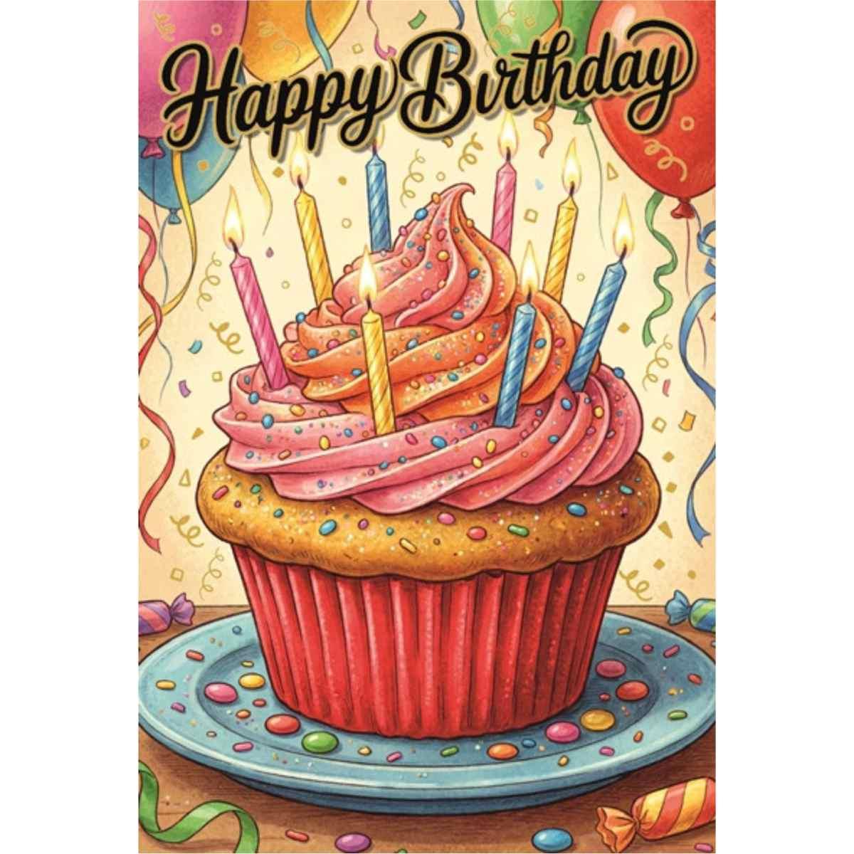 Biglietto auguri due soggetti cupcake e palloncini