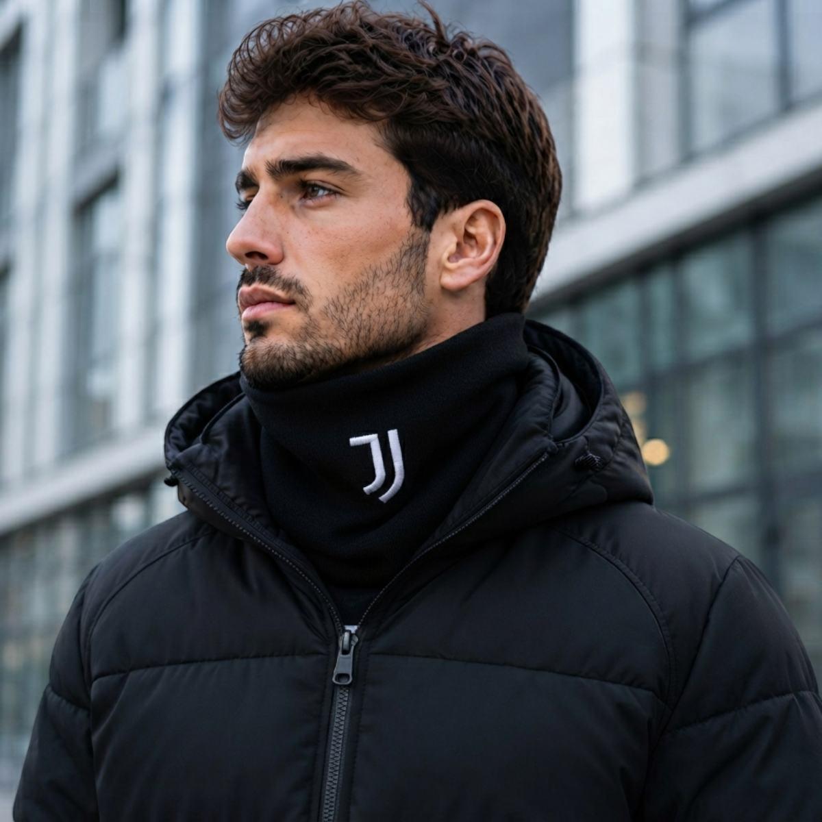 Scaldacollo nero maglia rasata uomo con ricami bianchi Juventus