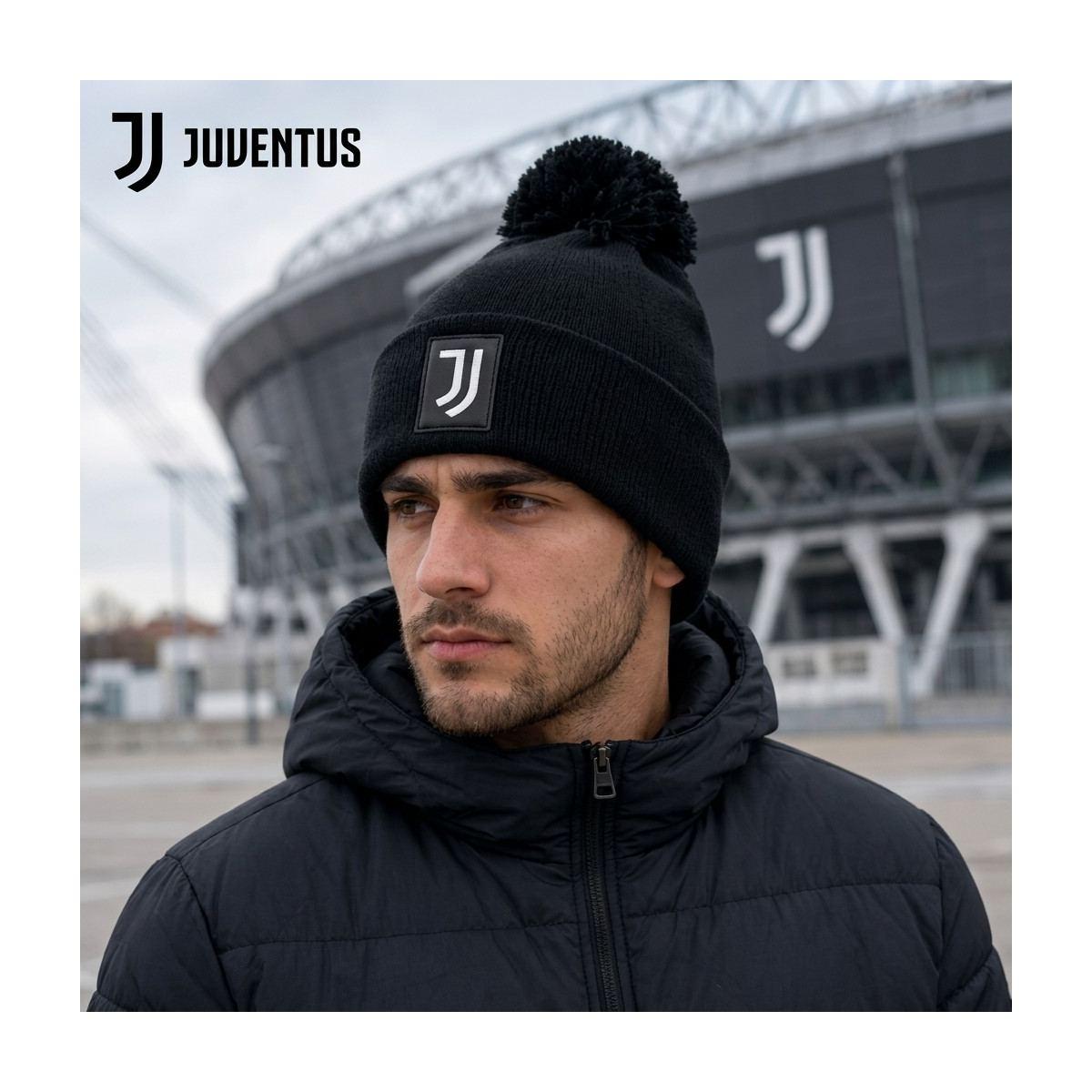 Cappello pon pon uomo in maglia liscia con patch in pelle Juventus