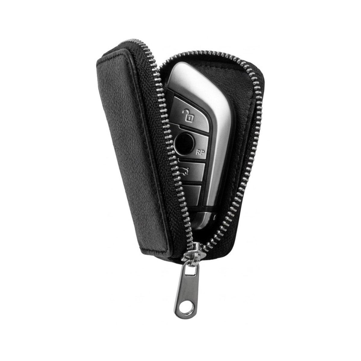 Portachiavi in pelle con zip e placchetta in metallo in box ufficiale Milan