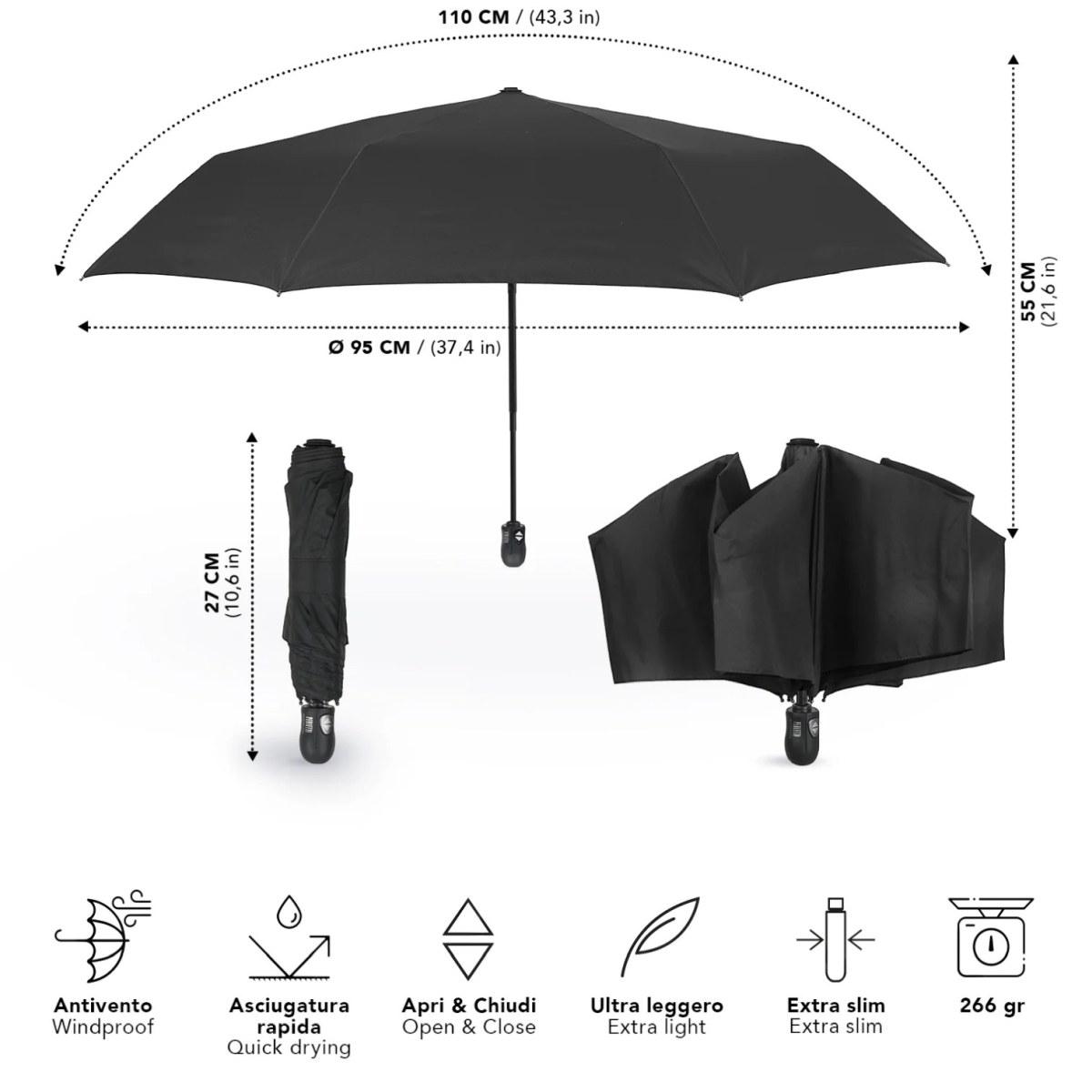 Ombrello uomo mini nero a/c 54/7 Perletti