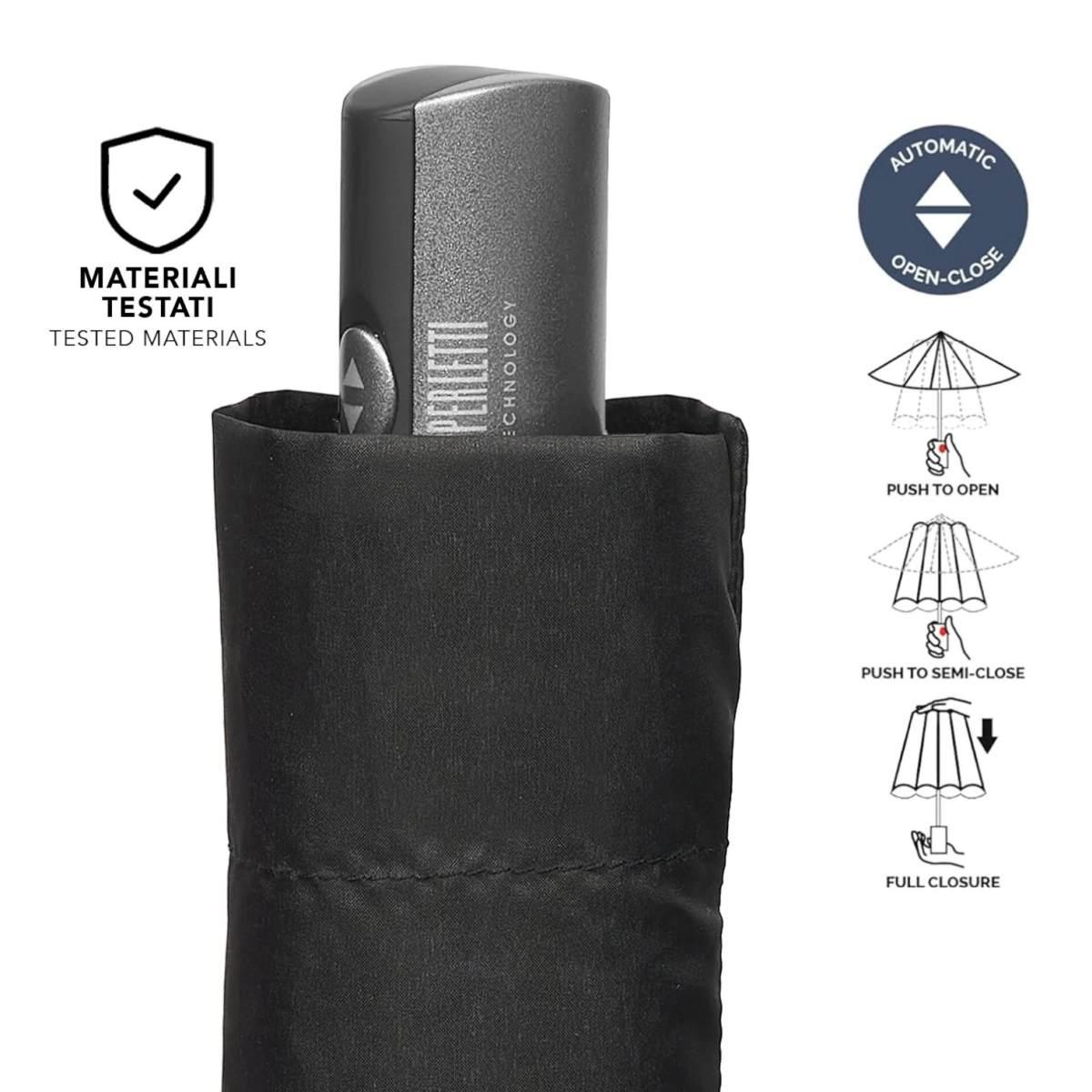 Ombrello uomo mini nero a/c 54/6 piatto Perletti